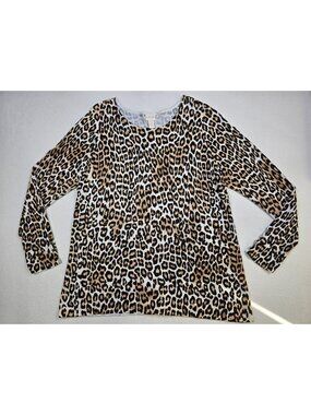 Chicos Leopard Print Long Sleeve Top Size 3 XL Lightweight Sweater